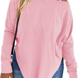 Stylish Women's Plus Size Off Shoulder Top - Long Sleeve Curved Hem 3X in Pink